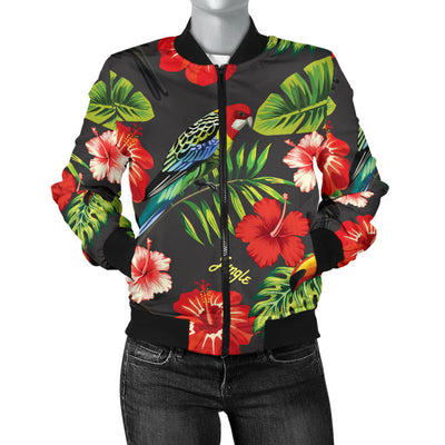 Tropical Flower Pattern Print Design TF04 Women Bomber Jacket