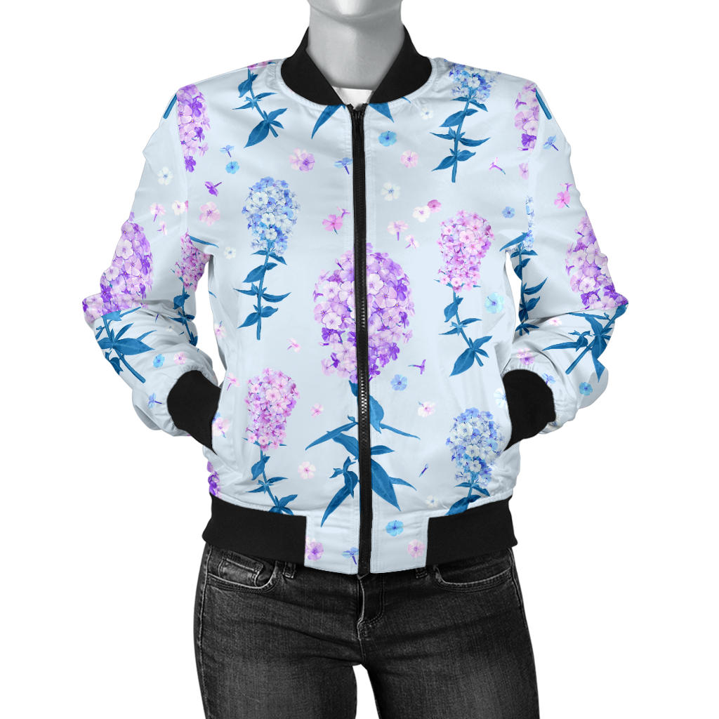 Lilac Pattern Print Design LI05 Women Bomber Jacket