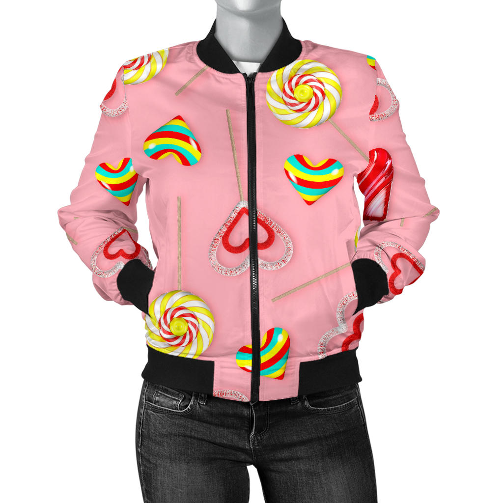 Lollipop Pattern Print Design LL05 Women Bomber Jacket