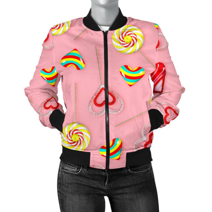Lollipop Pattern Print Design LL05 Women Bomber Jacket