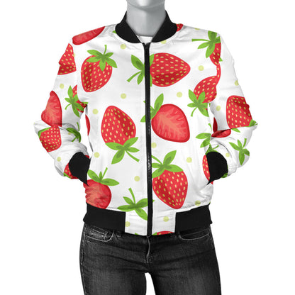 Strawberry Pattern Print Design SB07 Women Bomber Jacket