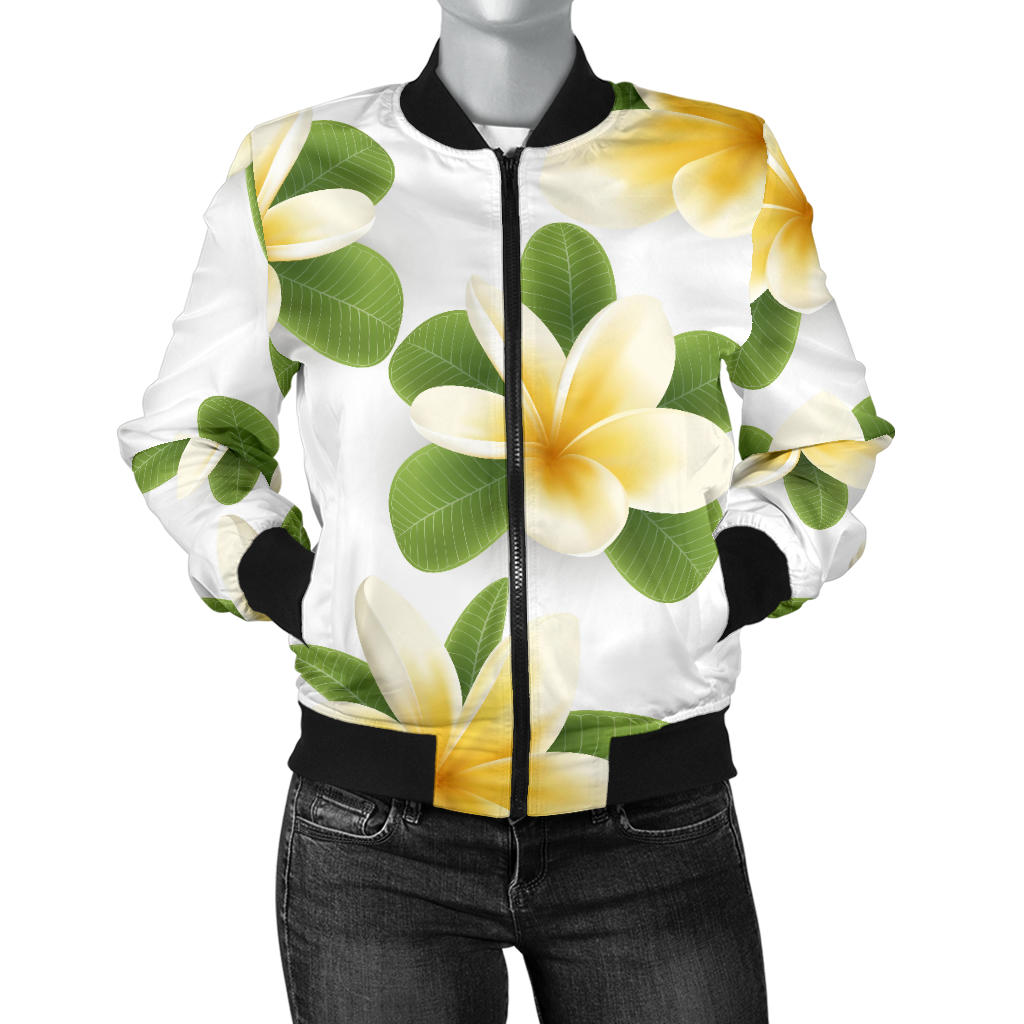 Yellow Plumeria Pattern Print Design PM012 Women Bomber Jacket