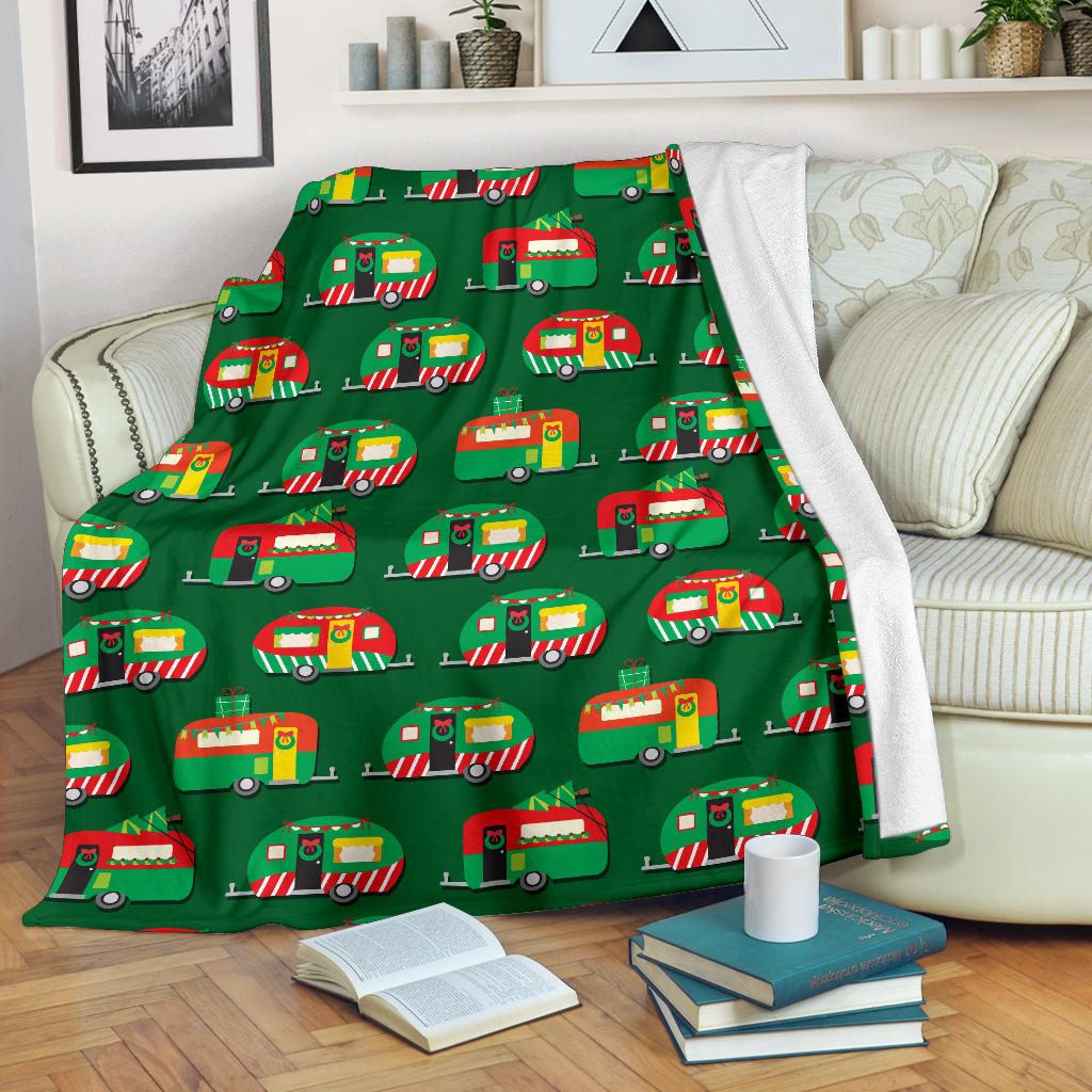 Camper Camping Christmas Themed Print Fleece Blanket