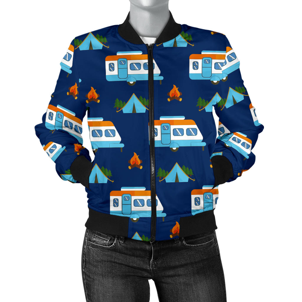 Camper Pattern Camping Themed No 3 Print Women Bomber Jacket