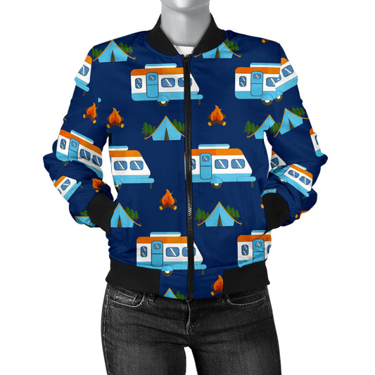 Camper Pattern Camping Themed No 3 Print Women Bomber Jacket