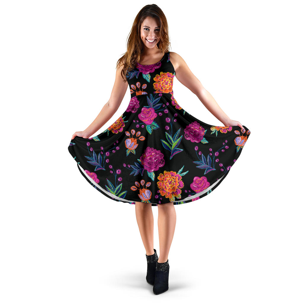 Marigold Pattern Print Design MR02 Midi Dress