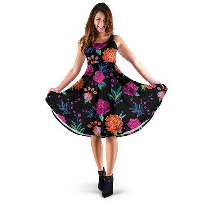 Marigold Pattern Print Design MR02 Midi Dress