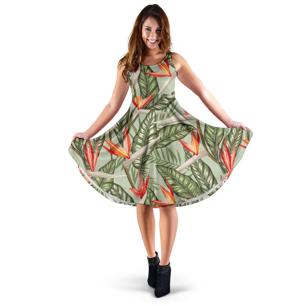 Bird Of Paradise Pattern Print Design BOP08 Midi Dress