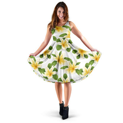 Yellow Plumeria Pattern Print Design PM012 Midi Dress