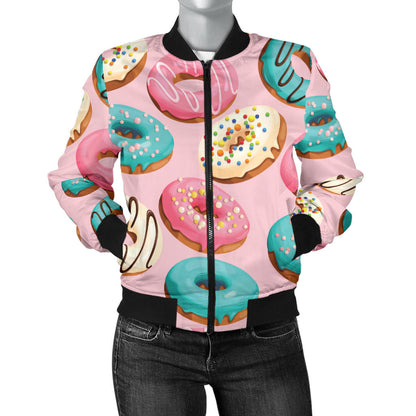 Donut Pattern Print Design DN06 Women Bomber Jacket