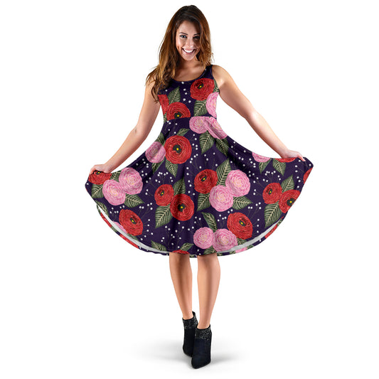 Camellia Pattern Print Design CM02 Midi Dress