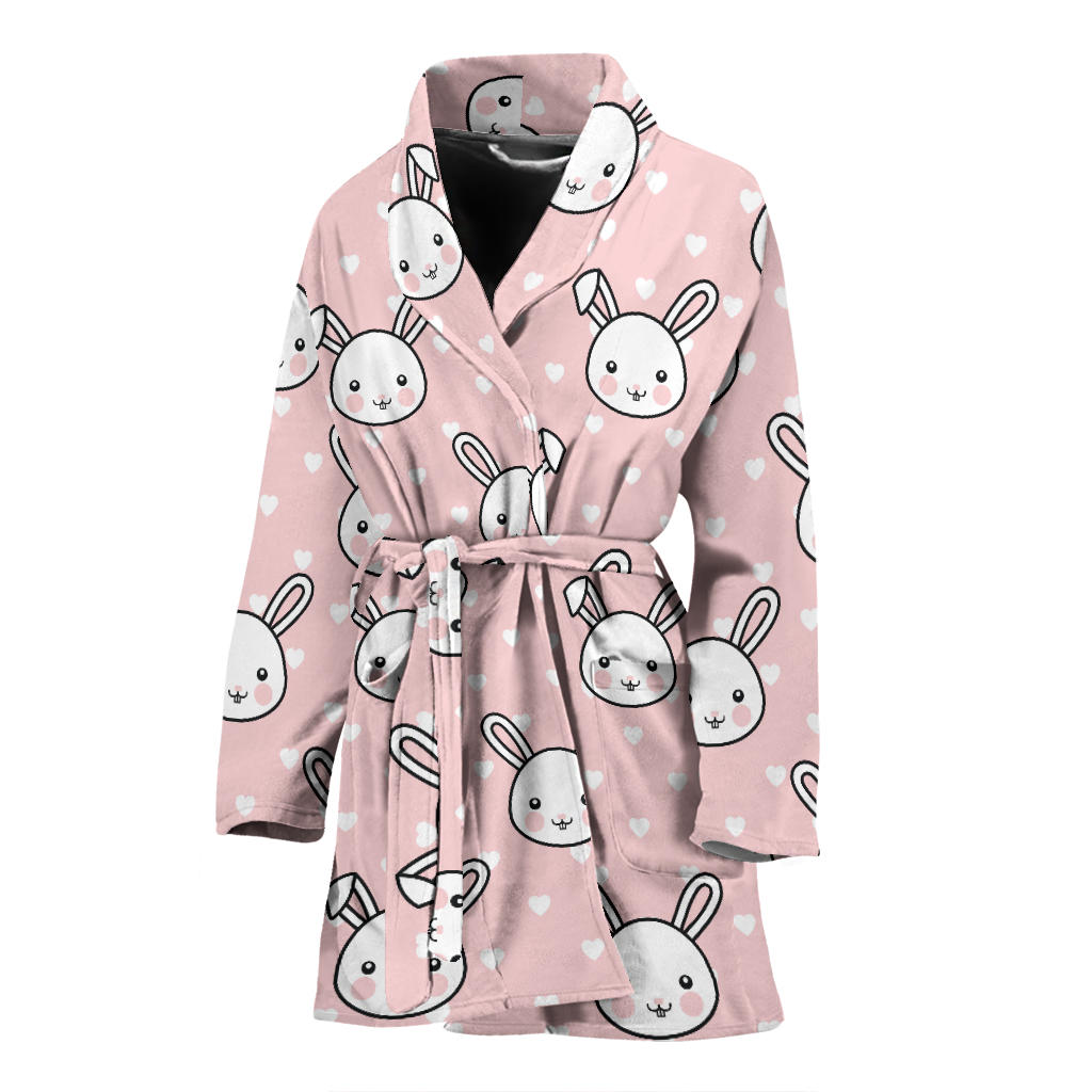 Rabbit Pattern Print Design RB02 Women Bathrobe