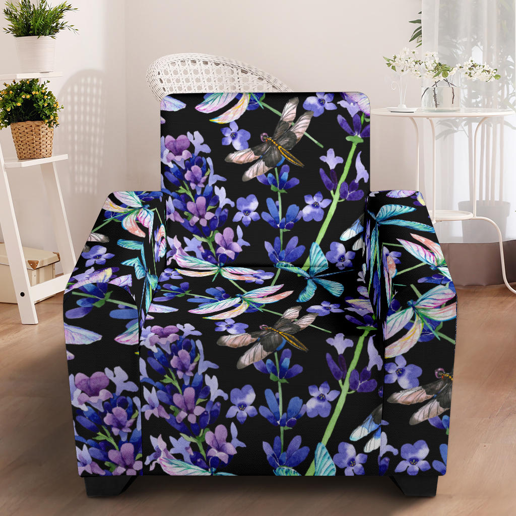 Lavender Dragonfly Pattern Print Design LV03 Armchair Slipcover