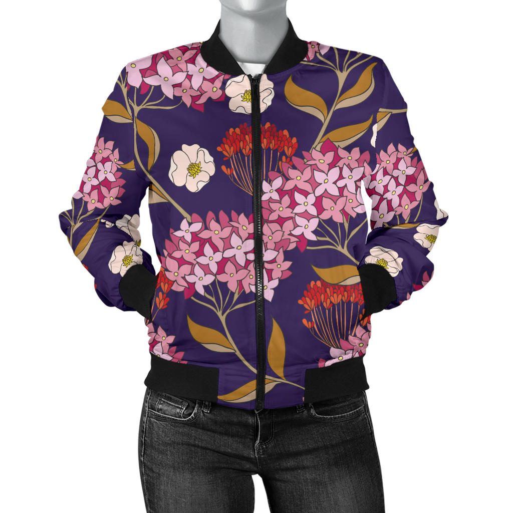 Hydrangea Pattern Print Design HD010 Women Bomber Jacket