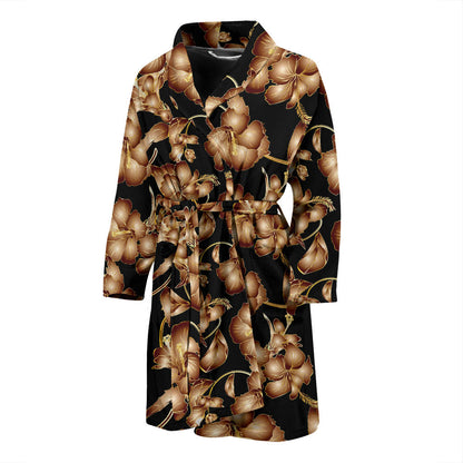 Brown Hibiscus Pattern Print Design HB06 Men Bathrobe