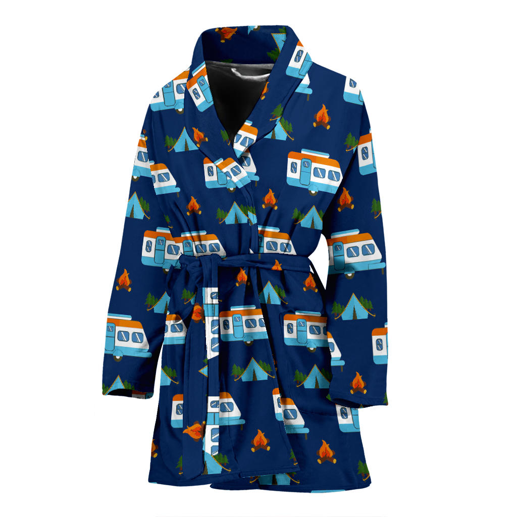 Camper Pattern Camping Themed No 3 Print Women Bathrobe