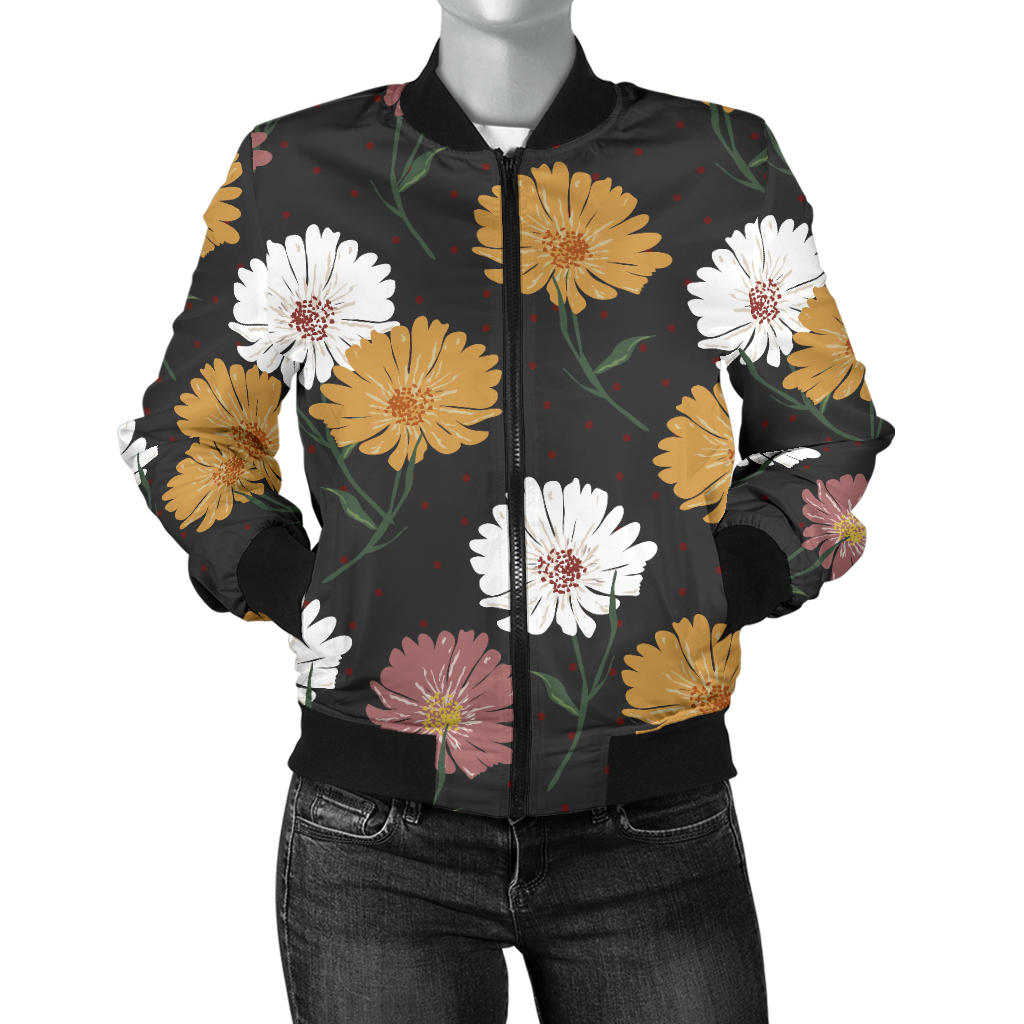 Daisy Pattern Print Design DS04 Women Bomber Jacket