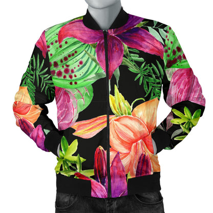 Amaryllis Pattern Print Design AL09 Men Bomber Jacket