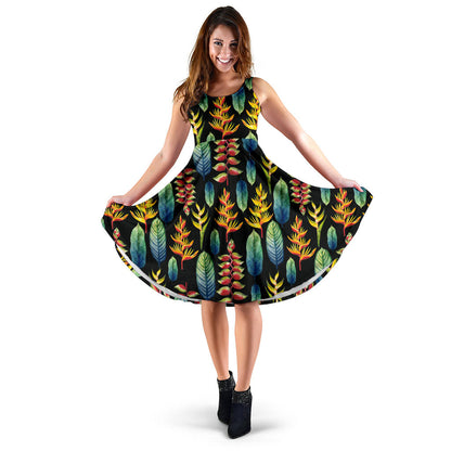 Heliconia Pattern Print Design HL03 Midi Dress