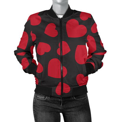 Heart Red Pattern Print Design HE01 Women Bomber Jacket