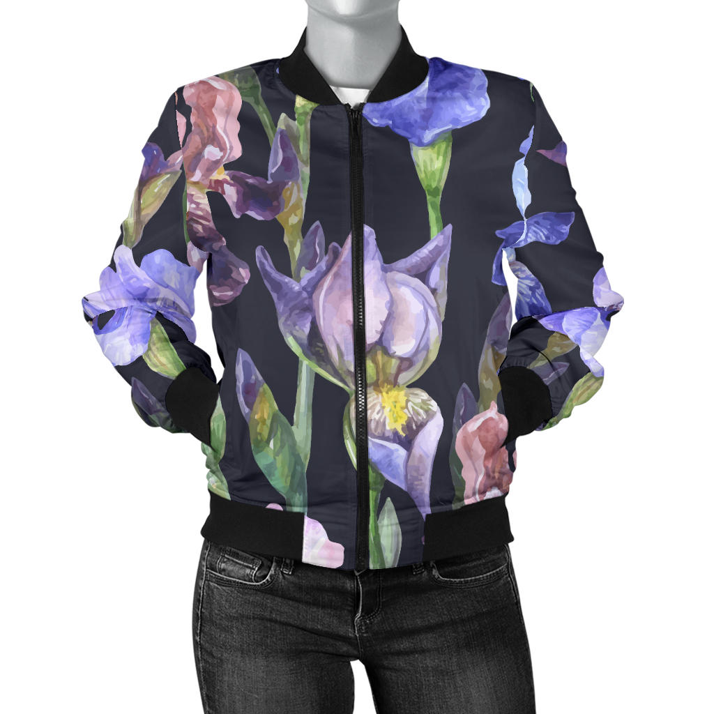 Iris Pattern Print Design IR04 Women Bomber Jacket