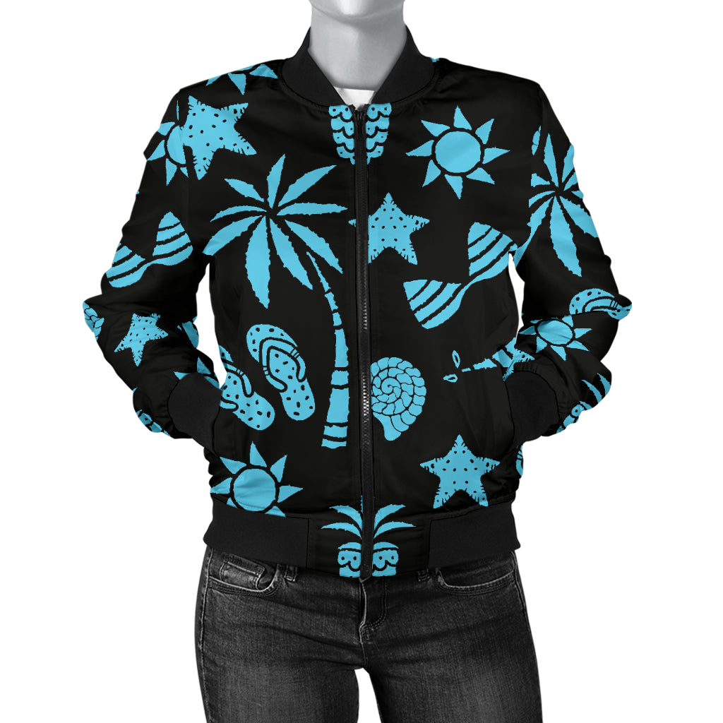 Beach Scene Pattern Print Design 03 Women's Bomber Jacket