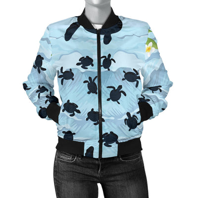 Sea Turtle Pattern Print Design T011 Women Bomber Jacket