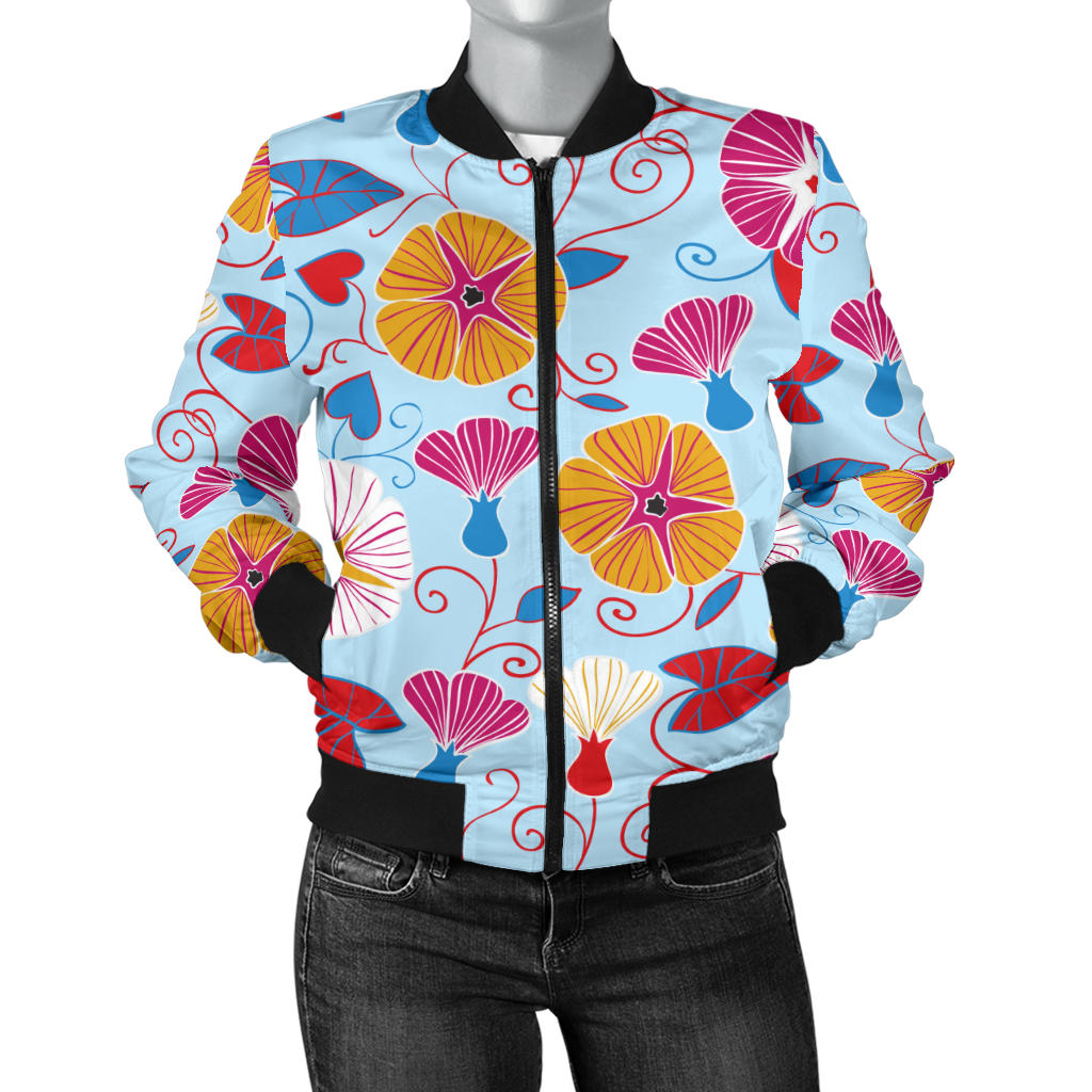 Morning Glory Pattern Print Design MG06 Women Bomber Jacket