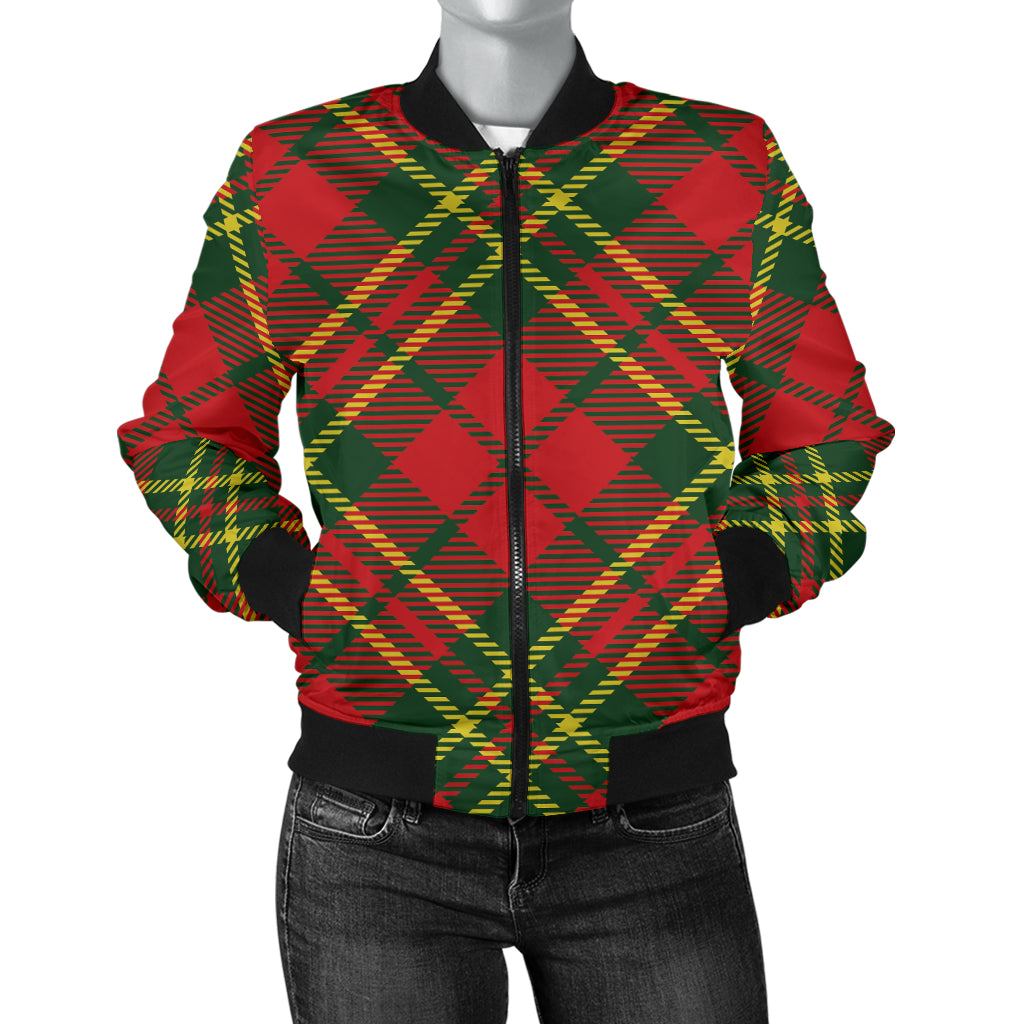 Plaid Holiday Pattern Print Design A01 Women's Bomber Jacket