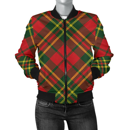 Plaid Holiday Pattern Print Design A01 Women's Bomber Jacket