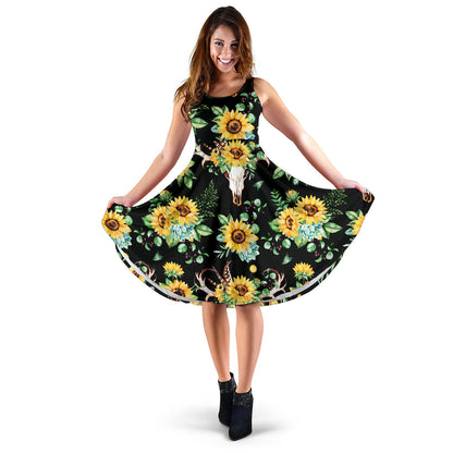 Sunflower Pattern Print Design SF08 Midi Dress