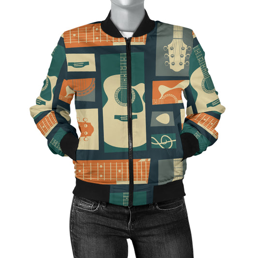 Acoustic Guitar Pattern Print Design 02 Women's Bomber Jacket