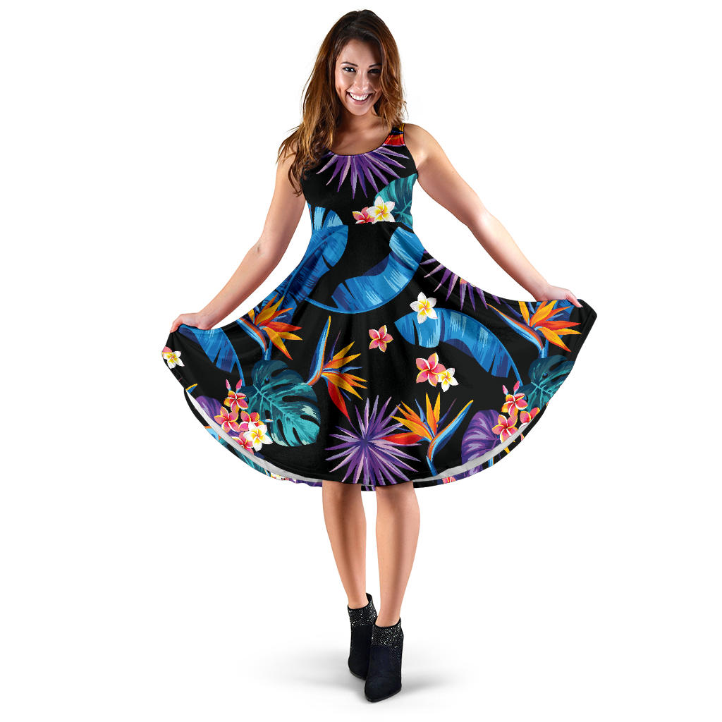 Tropical Flower Pattern Print Design TF018 Midi Dress