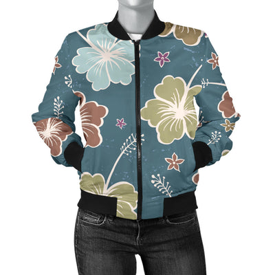 Hibiscus Pattern Print Design HB033 Women Bomber Jacket