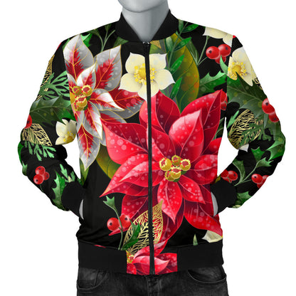 Poinsettia Pattern Print Design POT05 Men Bomber Jacket
