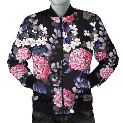 Hydrangea Pattern Print Design HD04 Men Bomber Jacket