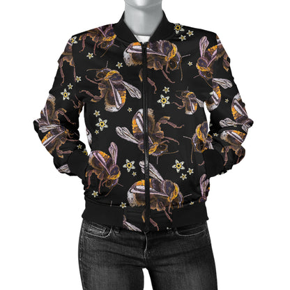 Bee Pattern Print Design 04 Women's Bomber Jacket