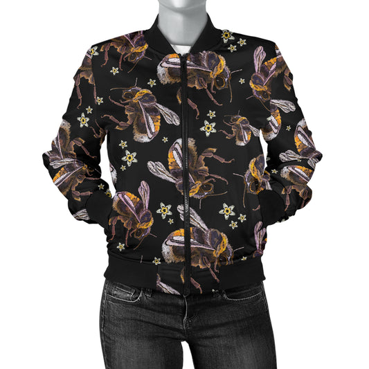 Bee Pattern Print Design 04 Women's Bomber Jacket
