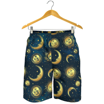 Gold Sun Moon Face  Mens Shorts