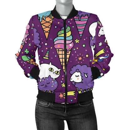Ice Cream Pattern Print Design IC07 Women Bomber Jacket