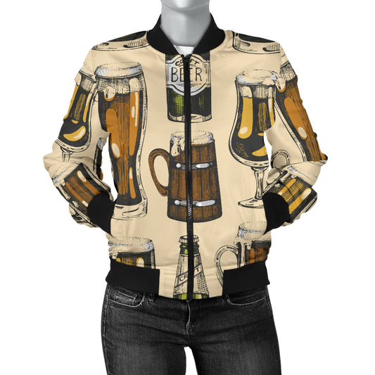 Beer Pattern Print Design 04 Women's Bomber Jacket