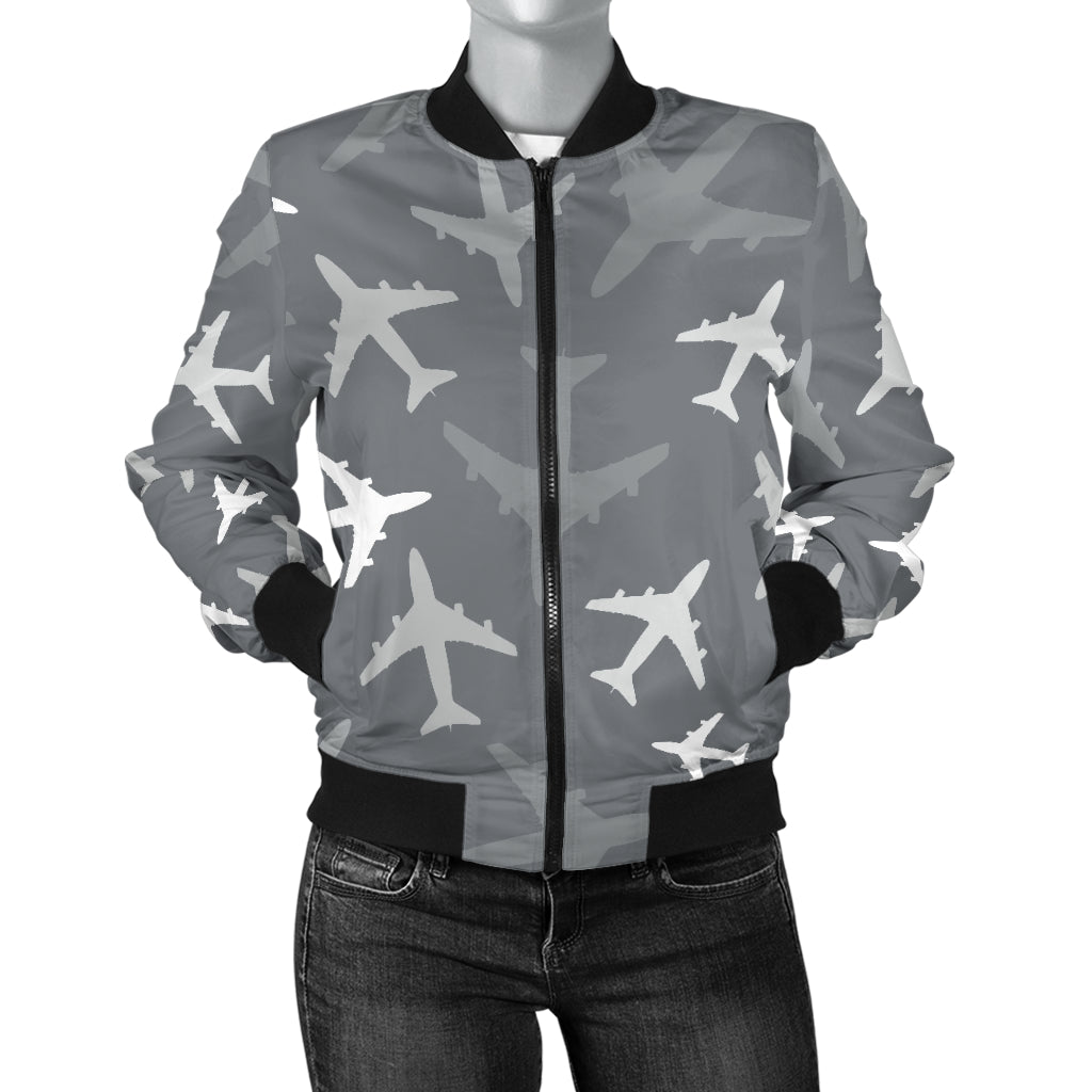 Airplane Pattern Print Design 02 Women's Bomber Jacket