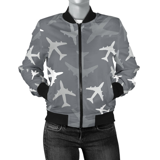 Airplane Pattern Print Design 02 Women's Bomber Jacket