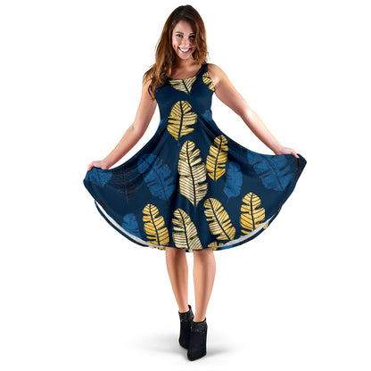 Banana Leaf Pattern Print Design BL09 Midi Dress
