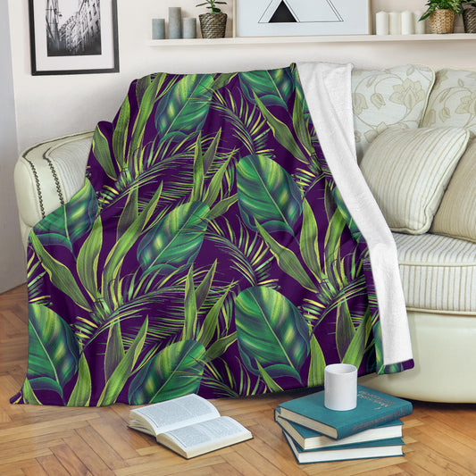 Palm Leaves Pattern Print Design PL03 Fleece Blanket