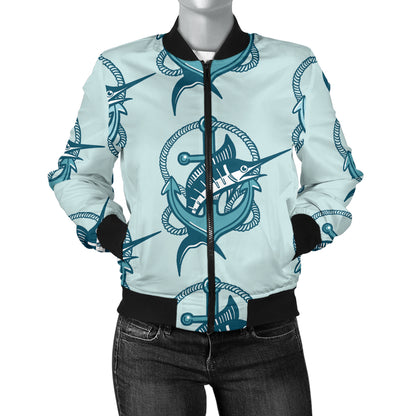 Swordfish Pattern Print Design 03 Women's Bomber Jacket