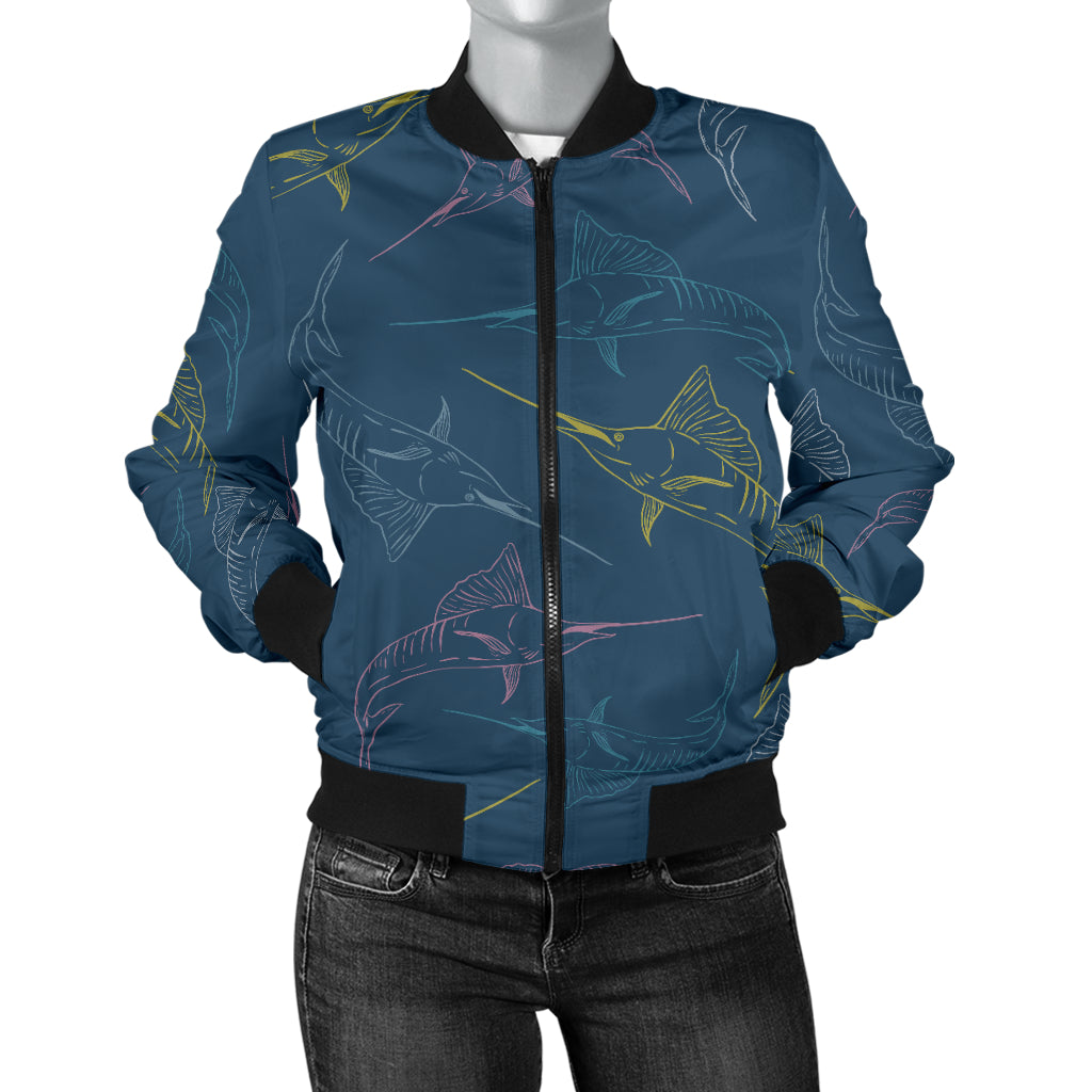 Swordfish Pattern Print Design 02 Women's Bomber Jacket