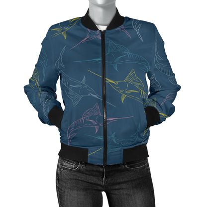 Swordfish Pattern Print Design 02 Women's Bomber Jacket