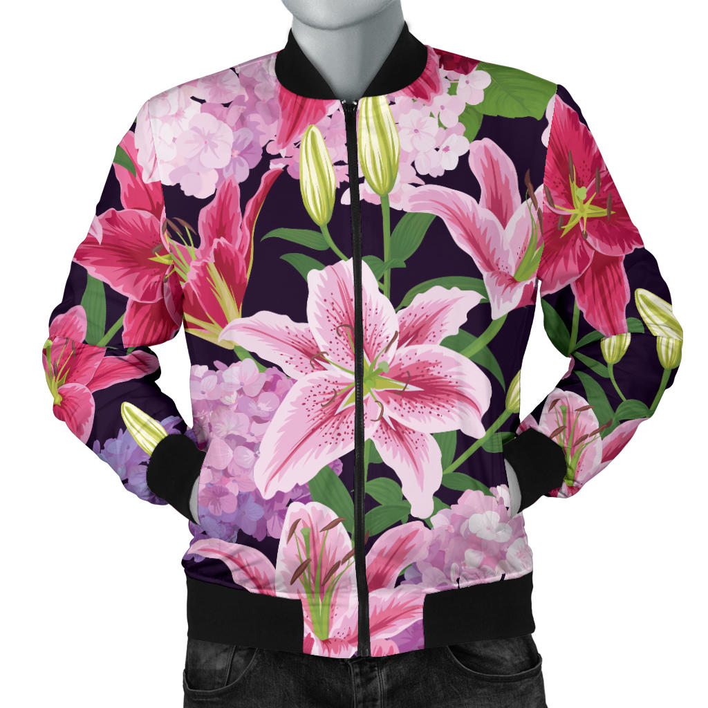 Lily Pattern Print Design LY017 Men Bomber Jacket