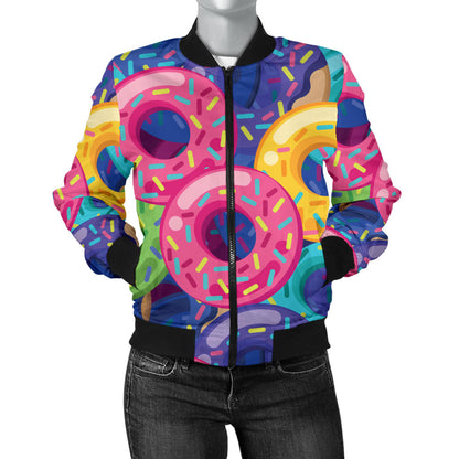 Donut Pattern Print Design DN010 Women Bomber Jacket